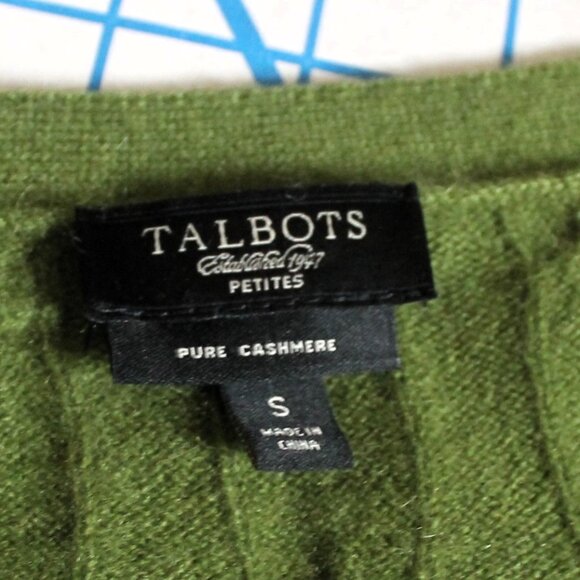 Talbots Pure Cashmere Green Cardigan, Petite Small (fits like PXS) - Picture 7 of 8